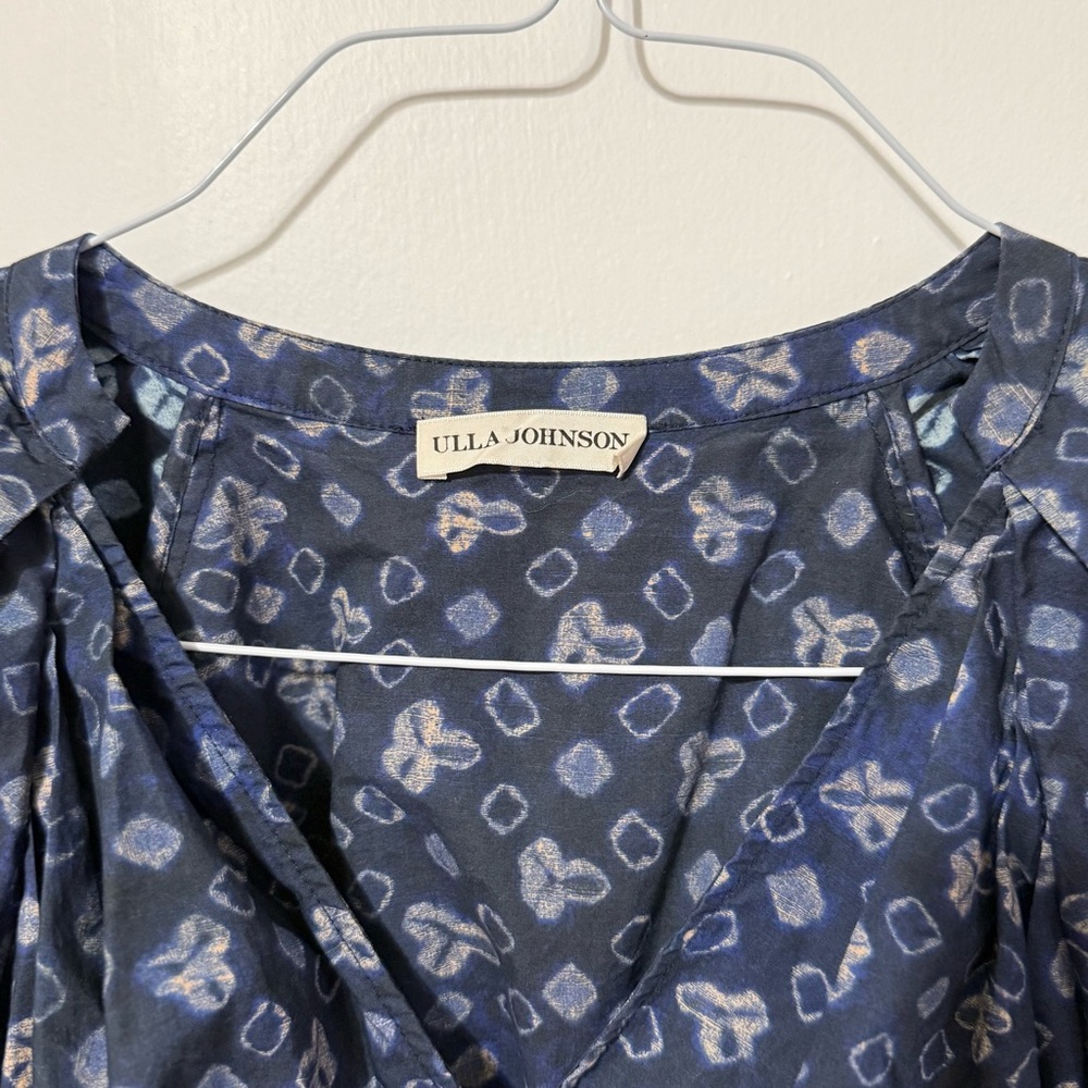 Ulla Johnson Navy Blue Patterned Blouse | Small |… - image 3